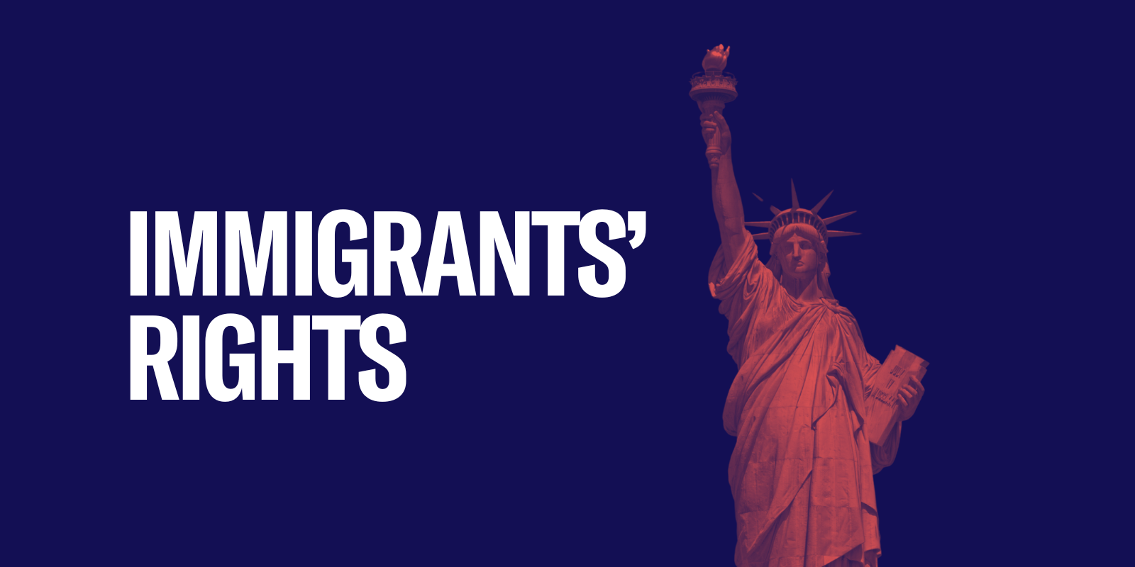 black background, statue of liberty "immigrants' rights"