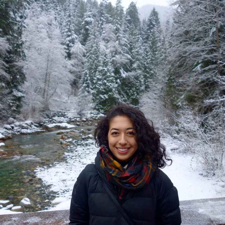Photo of Rachel in a snowy forest