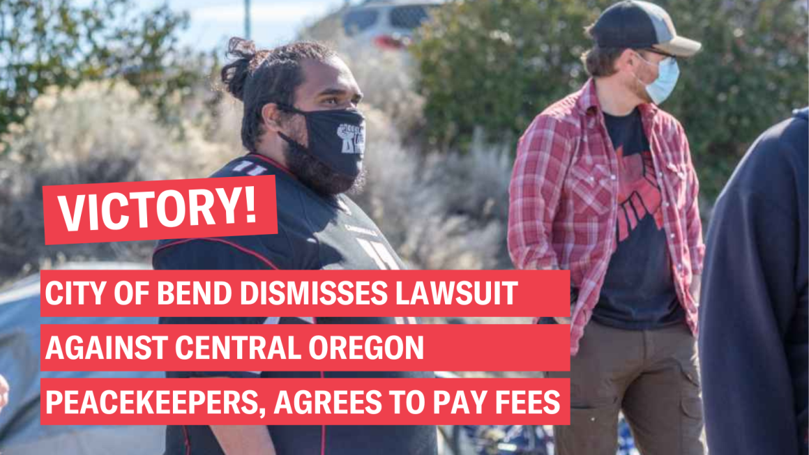 Luke Richter, middle and Michael Satcher, in red, of the Central Oregon Peacekeepers