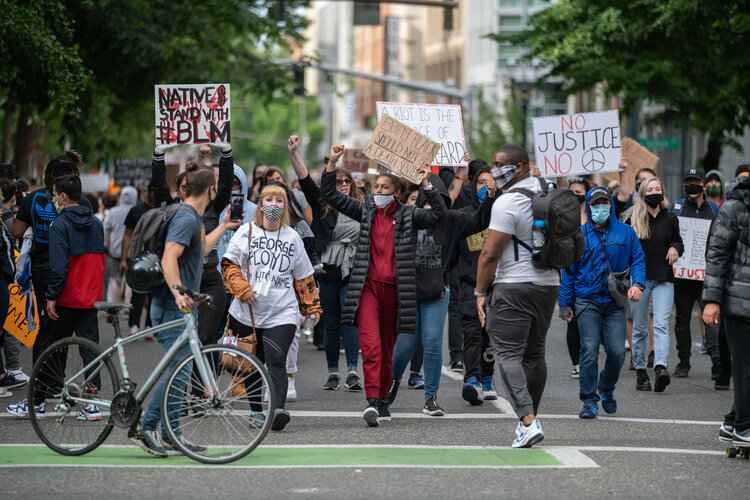 Photo of Black Lives Matter protestors in Portland, Oregon