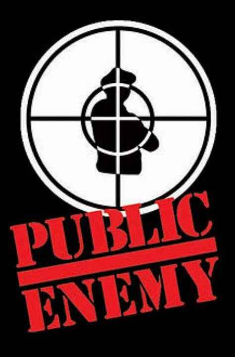 Logo for band Public Enemy, an illustration of a police officer in crosshairs
