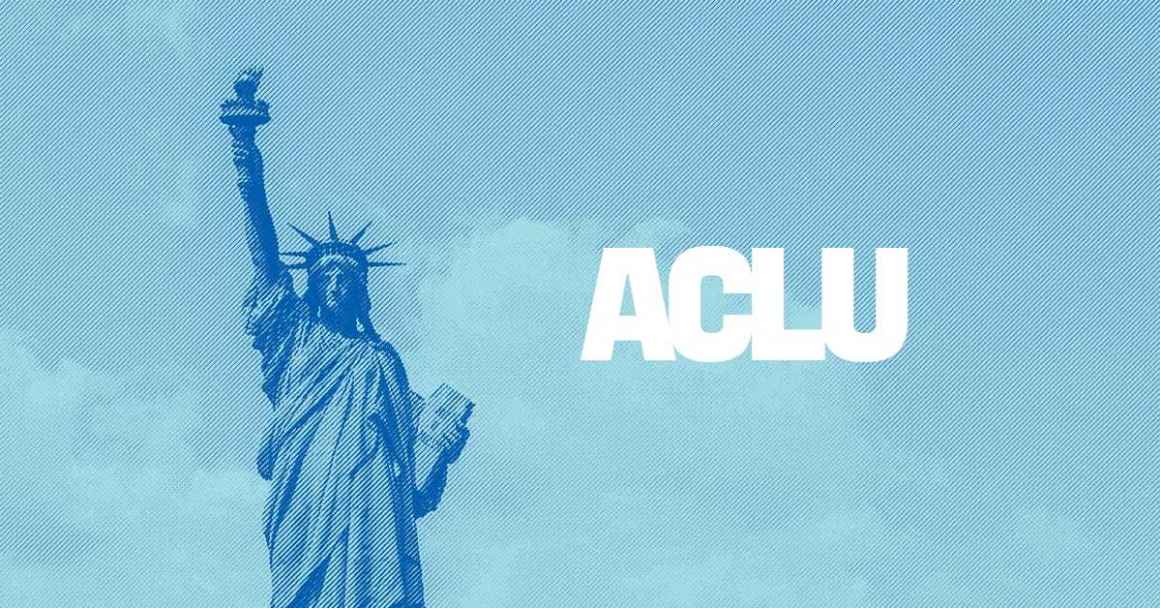 Stylized Lady Liberty with text ACLU