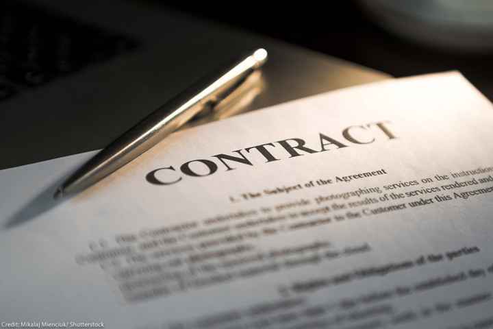 A document that says "contract."