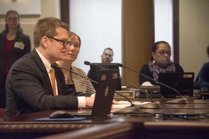 Michael German and Kimberly McCullough address Portland City Council on April 18, 2018