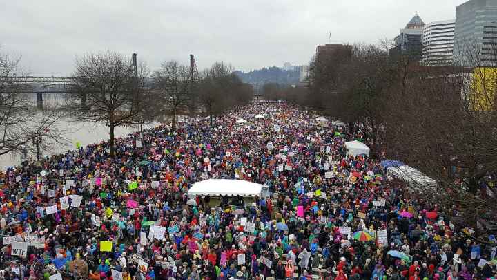 A huge crowd gathered for the Women's March on Portland in January. 