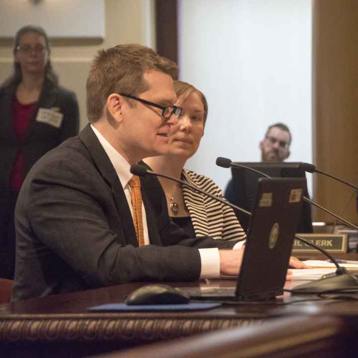 Michael German and Kimberly McCullough address Portland City Council on April 18, 2018