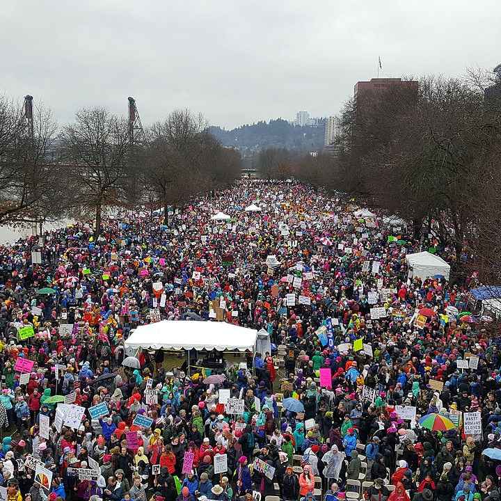 A huge crowd gathered for the Women's March on Portland in January. 